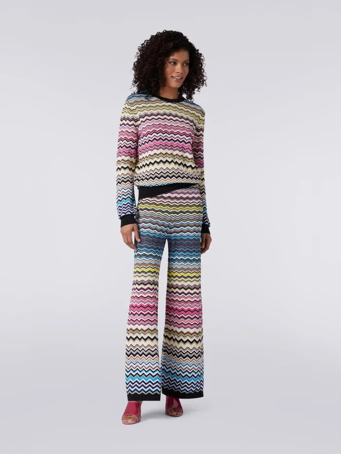 Women Straight Cotton And Viscose Trousers With Multicoloured Chevron Multicoloured Missoni Trousers