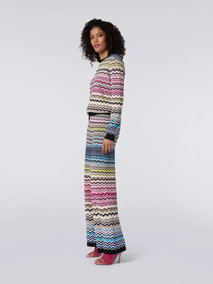 Women Straight Cotton And Viscose Trousers With Multicoloured Chevron Multicoloured Missoni Trousers