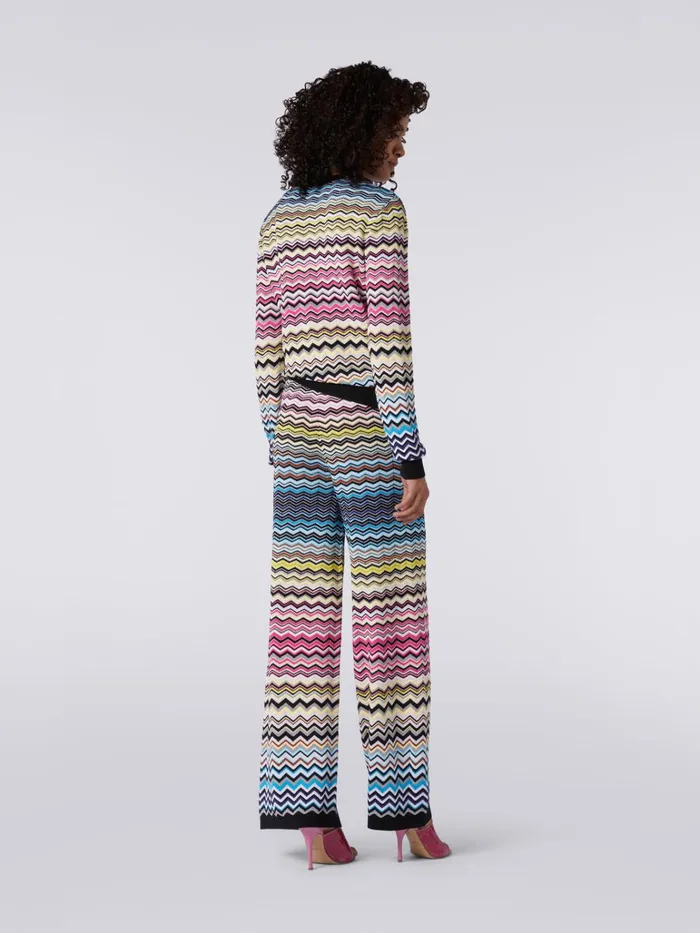 Women Straight Cotton And Viscose Trousers With Multicoloured Chevron Multicoloured Missoni Trousers