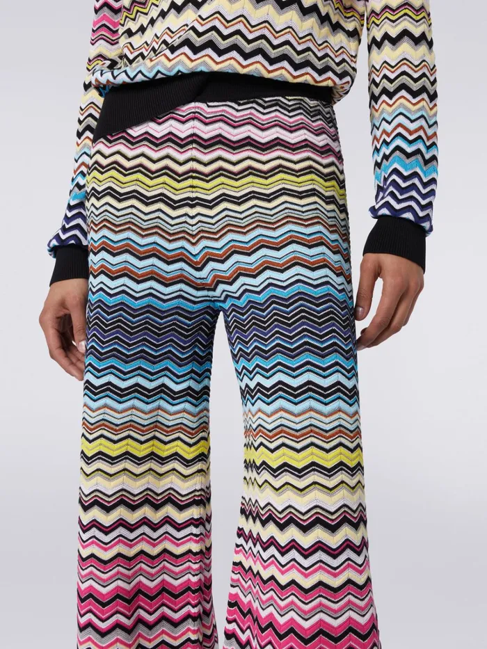 Women Straight Cotton And Viscose Trousers With Multicoloured Chevron Multicoloured Missoni Trousers