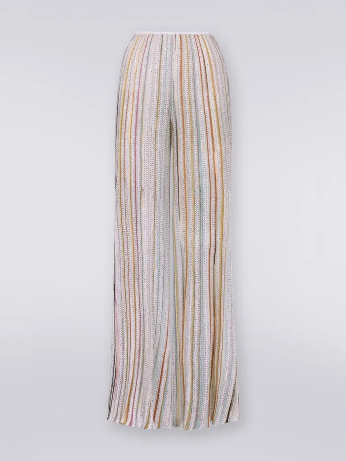 Women Striped Palazzo Trousers With Sequins White and Multicoloured Missoni Trousers