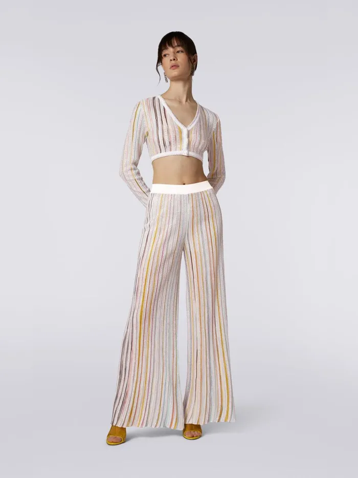 Women Striped Palazzo Trousers With Sequins White and Multicoloured Missoni Trousers
