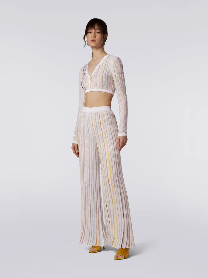 Women Striped Palazzo Trousers With Sequins White and Multicoloured Missoni Trousers