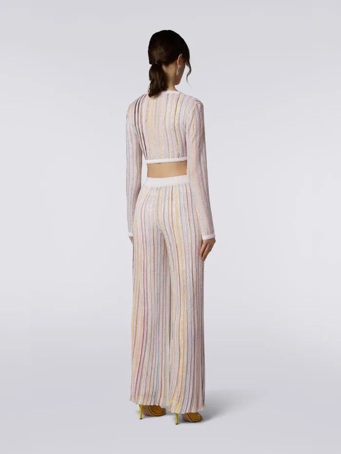 Women Striped Palazzo Trousers With Sequins White and Multicoloured Missoni Trousers
