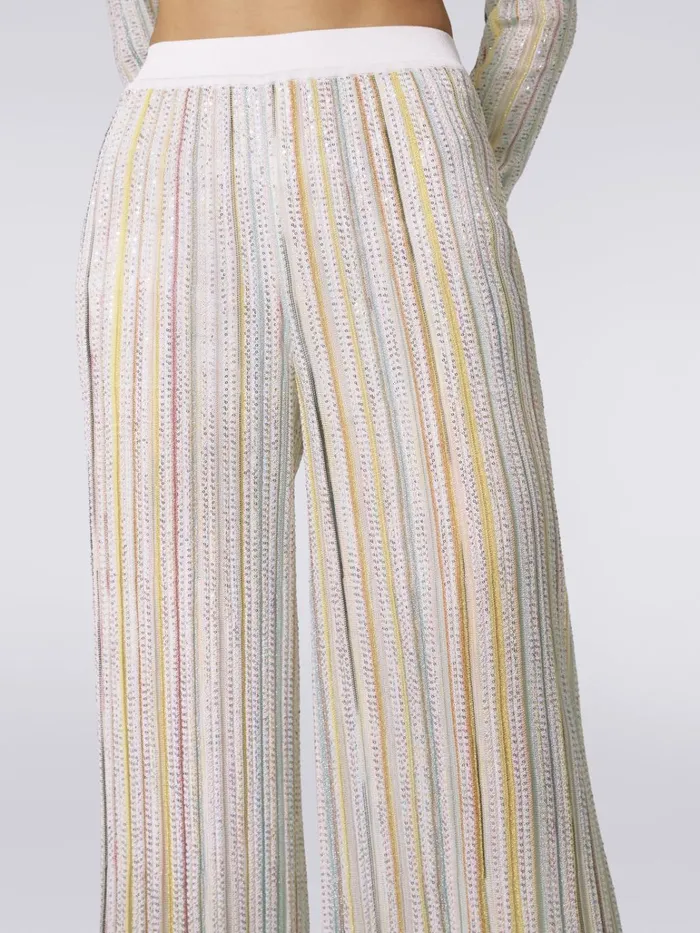 Women Striped Palazzo Trousers With Sequins White and Multicoloured Missoni Trousers