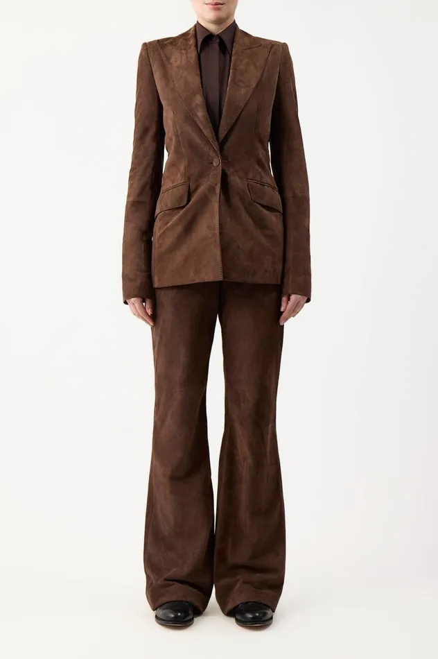 Women Suits Gabriela Hearst Leiva Blazer In Chocolate Suede
