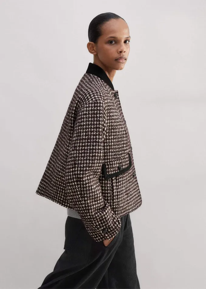 Women Swing Houndstooth Jacket Deep Merlotblackivory MEEM