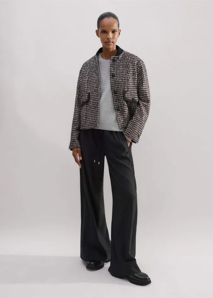 Women Swing Houndstooth Jacket Deep Merlotblackivory MEEM