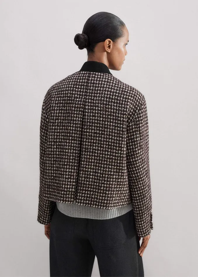 Women Swing Houndstooth Jacket Deep Merlotblackivory MEEM
