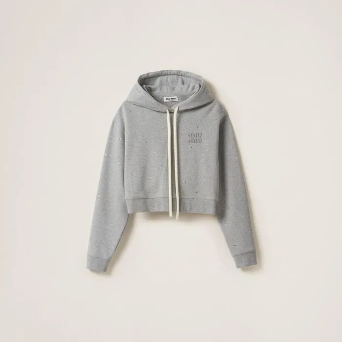 Women TShirts And Sweatshirts Miu Miu Cotton Fleece Hoodie Grey