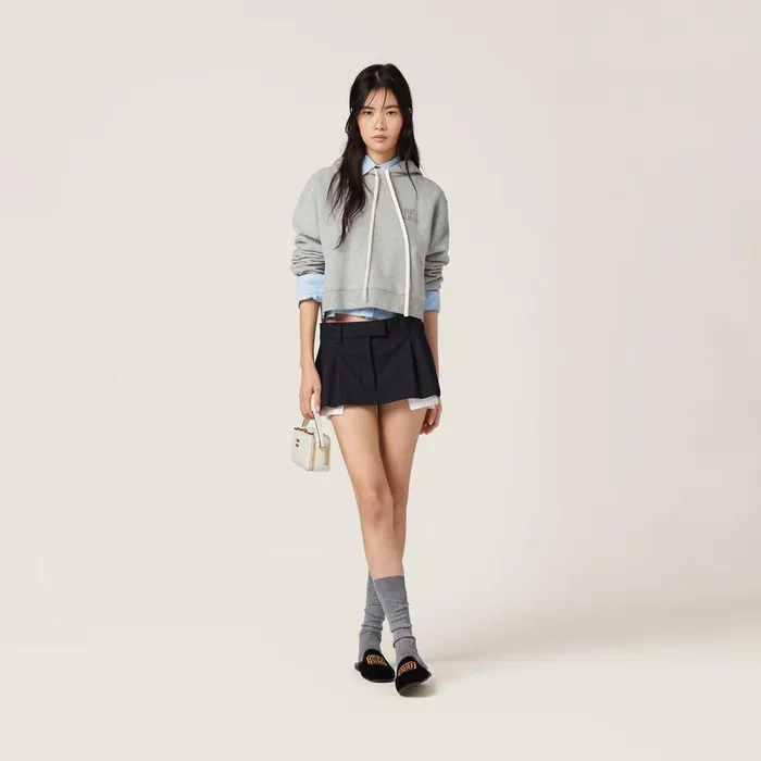 Women TShirts And Sweatshirts Miu Miu Cotton Fleece Hoodie Grey Women TShirts And Sweatshirts Miu Miu Cotton Fleece Hoodie Grey