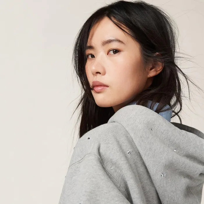 Women TShirts And Sweatshirts Miu Miu Cotton Fleece Hoodie Grey Women TShirts And Sweatshirts Miu Miu Cotton Fleece Hoodie Grey