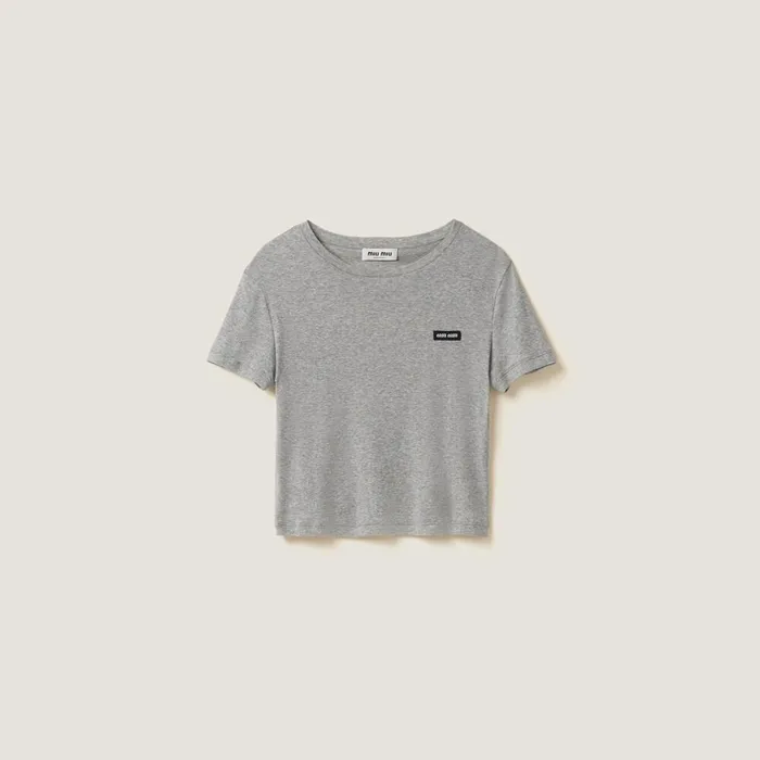 Women TShirts And Sweatshirts Miu Miu Ribbed Jersey Tshirt Grey