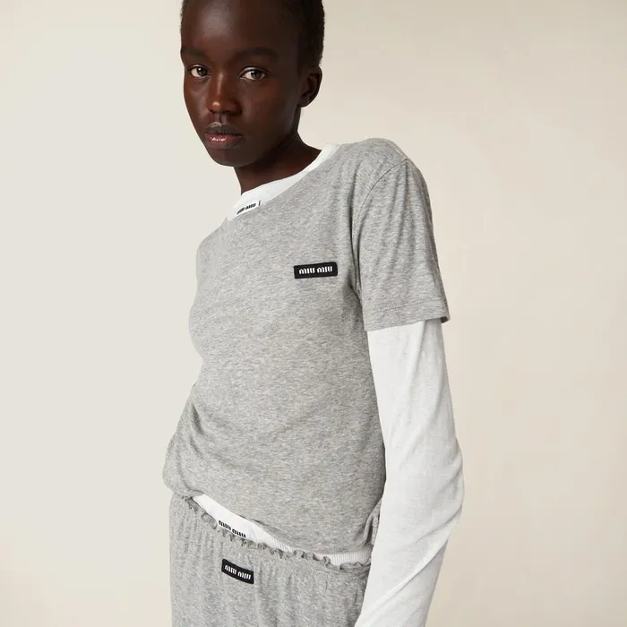 Women TShirts And Sweatshirts Miu Miu Ribbed Jersey Tshirt Grey Women TShirts And Sweatshirts Miu Miu Ribbed Jersey Tshirt Grey