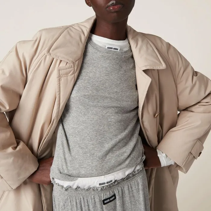 Women TShirts And Sweatshirts Miu Miu Ribbed Jersey Tshirt Grey Women TShirts And Sweatshirts Miu Miu Ribbed Jersey Tshirt Grey