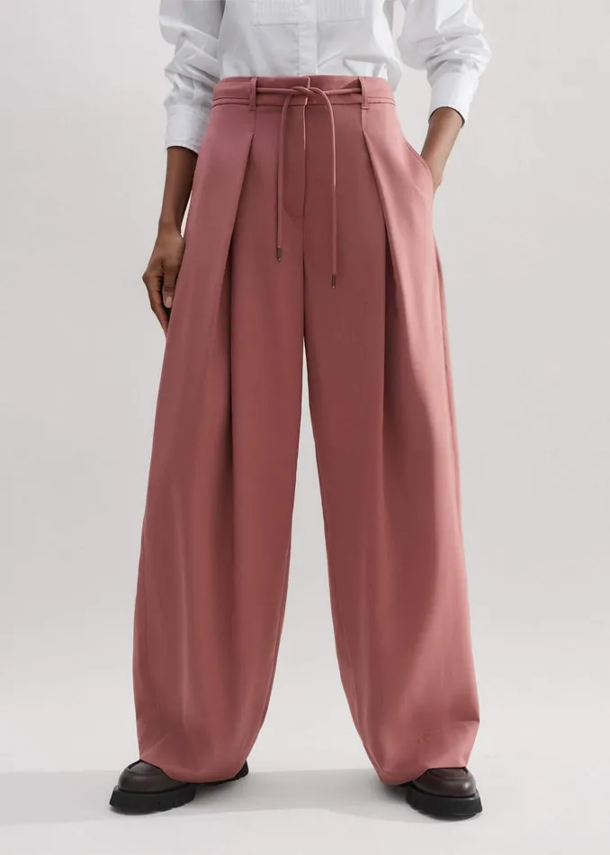 Women Tailored Wide Tapered Trouser Belt Smoke Pink MEEM