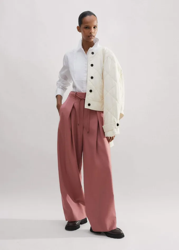 Women Tailored Wide Tapered Trouser Belt Smoke Pink MEEM