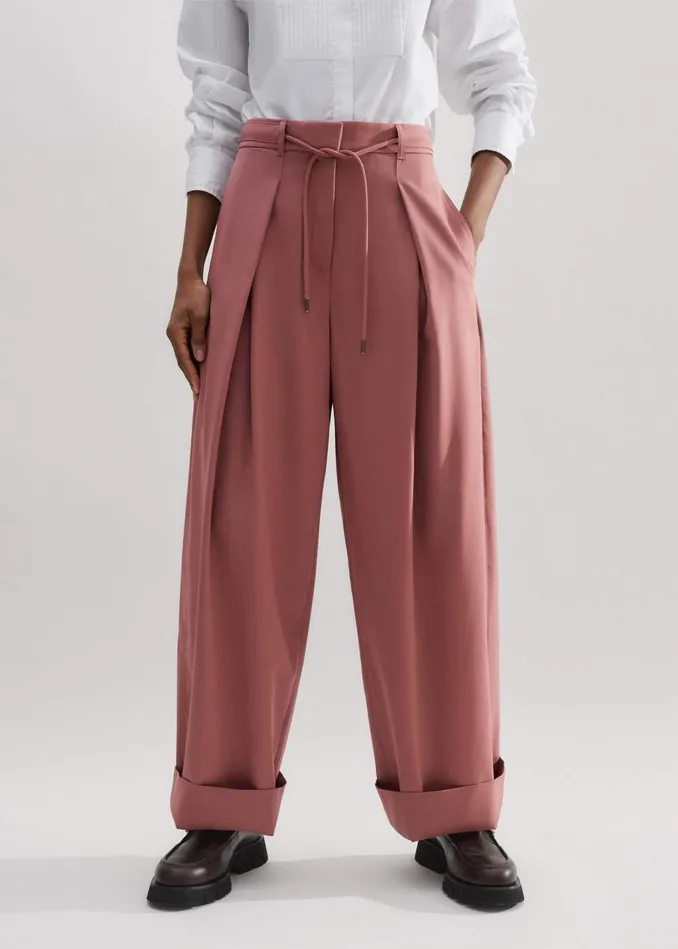 Women Tailored Wide Tapered Trouser Belt Smoke Pink MEEM