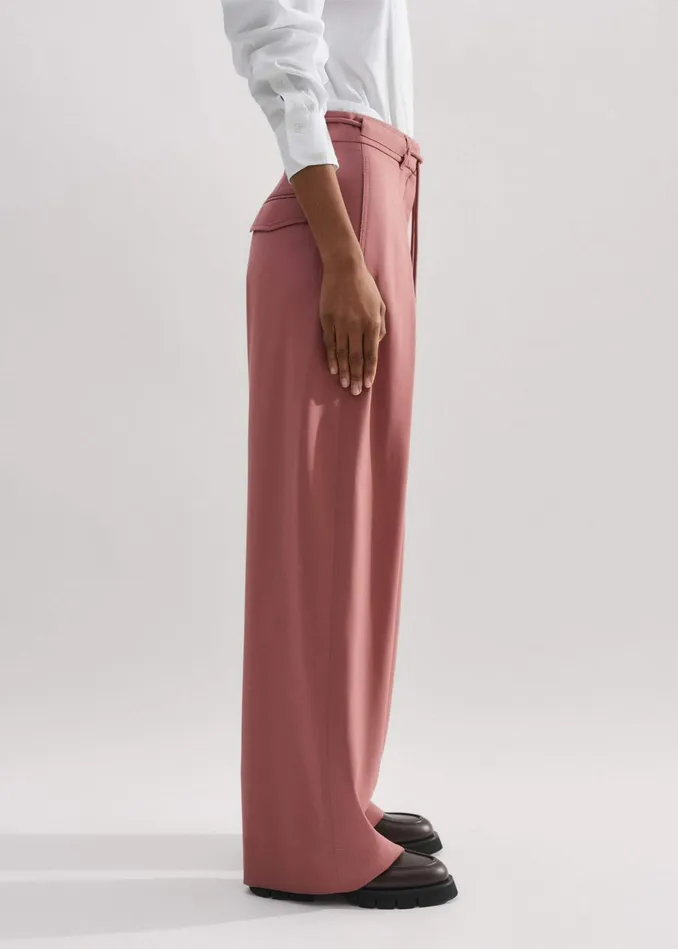Women Tailored Wide Tapered Trouser Belt Smoke Pink MEEM