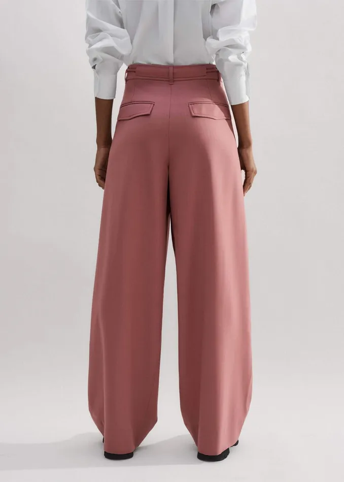 Women Tailored Wide Tapered Trouser Belt Smoke Pink MEEM