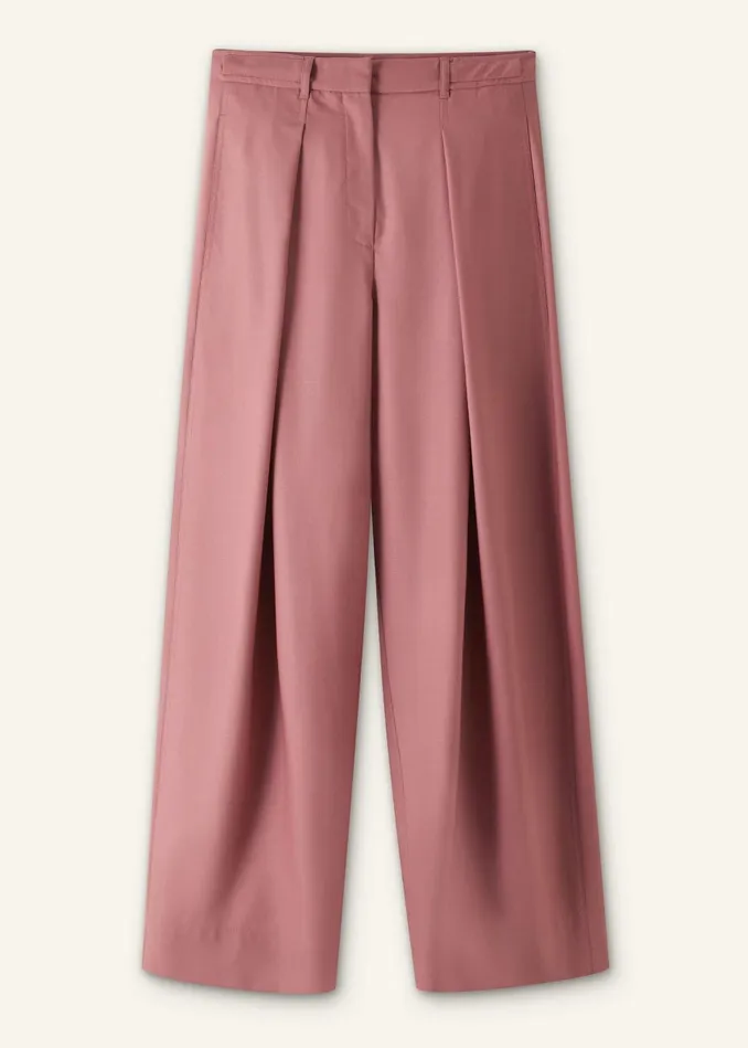 Women Tailored Wide Tapered Trouser Belt Smoke Pink MEEM