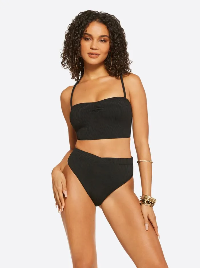 Women Textured Solids Open Back Tank In Black Jessica Simpson Swim