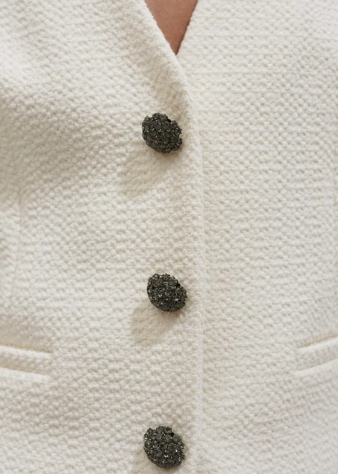 Women Textured Tailored Tux Vest Ivory MEEM