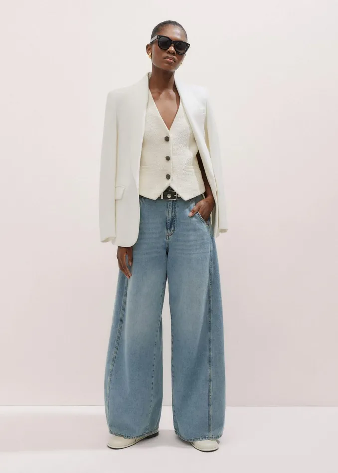Women Textured Tailored Tux Vest Ivory MEEM