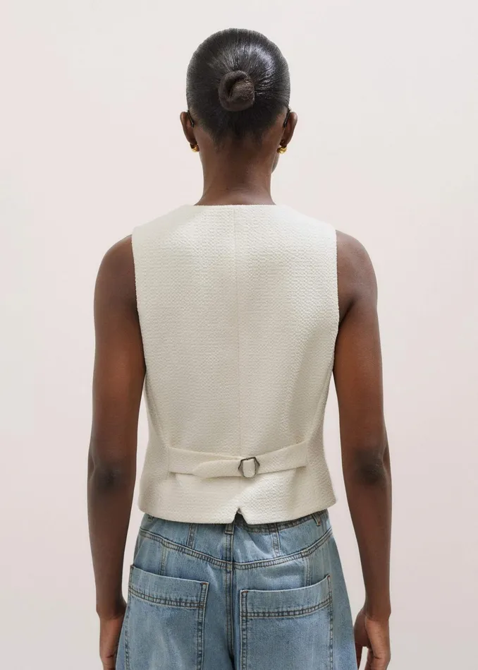 Women Textured Tailored Tux Vest Ivory MEEM
