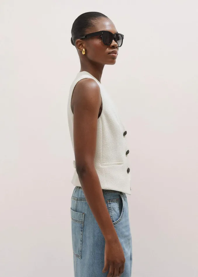 Women Textured Tailored Tux Vest Ivory MEEM