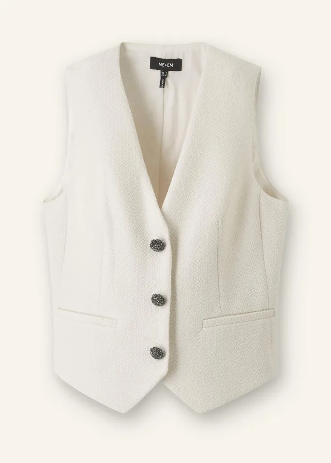 Women Textured Tailored Tux Vest Ivory MEEM