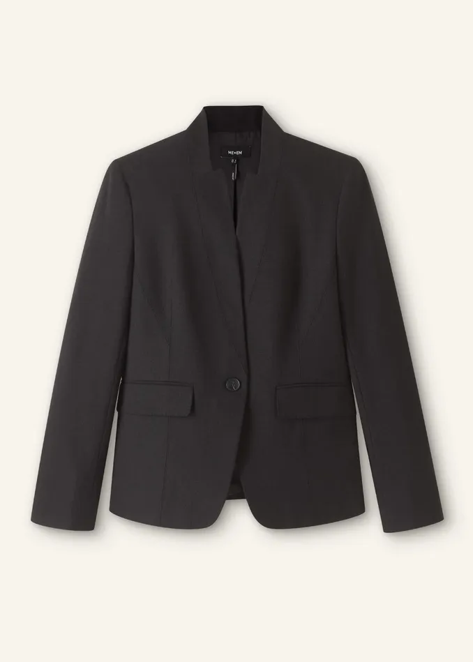 Women Textured Tailoring Collarless Blazer Black MEEM