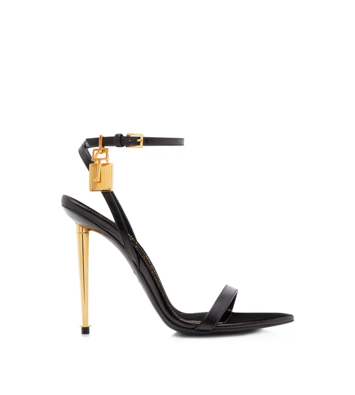 Women The Padlock Tom Ford Shiny Leather Padlock Pointy Naked Sandal Black