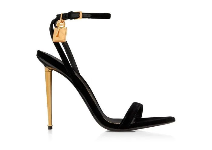 Women The Padlock Tom Ford Velvet Padlock Pointy Naked Sandal Black