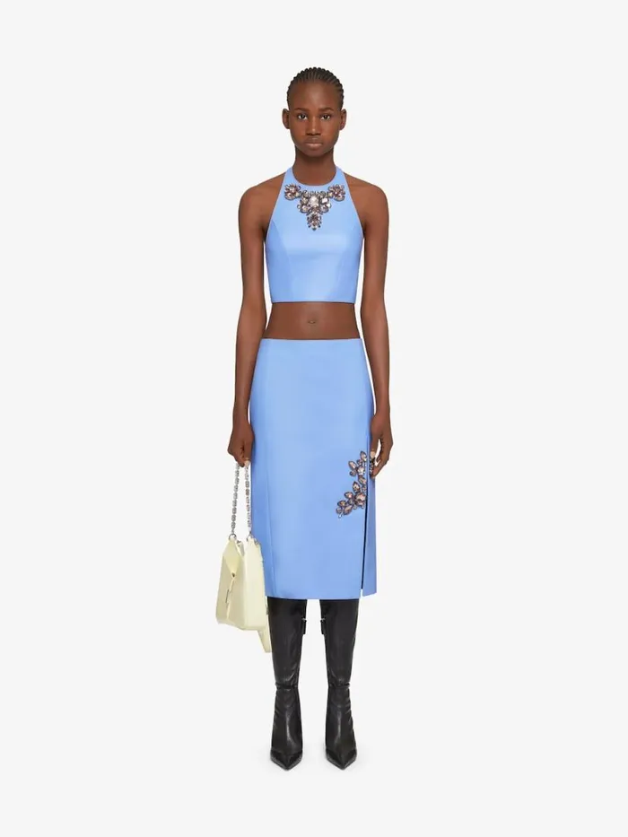 Women Tops and Shirts Givenchy Cropped Top In Leather With Embroidered Stones Cornflower