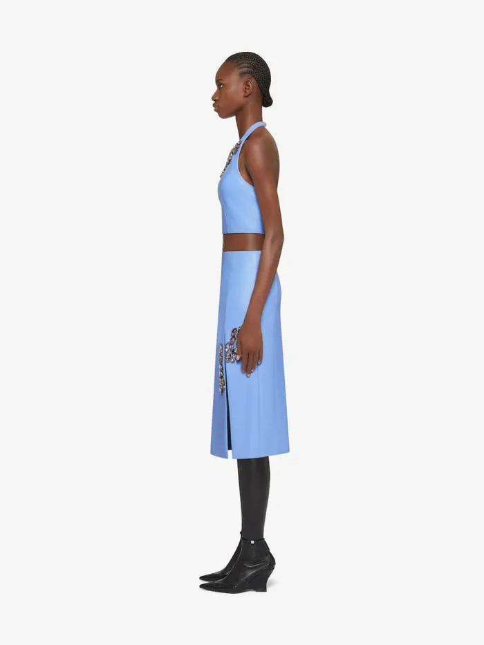 Women Tops and Shirts Givenchy Cropped Top In Leather With Embroidered Stones Cornflower