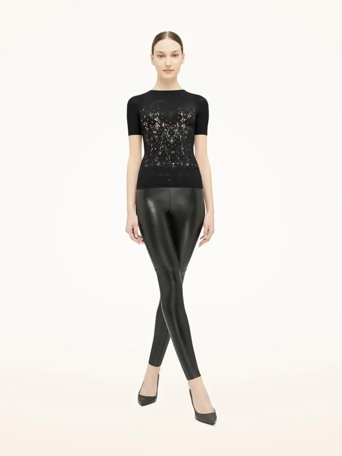 Women Tops and Tshirts Wolford Flower Lace Top Short Sleeves Black