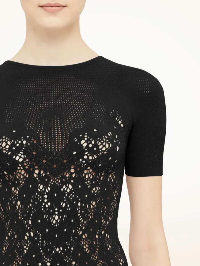 Women Tops and Tshirts Wolford Flower Lace Top Short Sleeves Black
