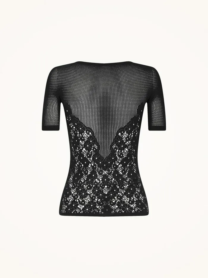 Women Tops and Tshirts Wolford Flower Lace Top Short Sleeves Black