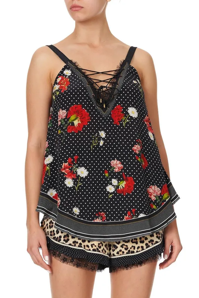 Women Tops Camilla Lace Up Eyelet Cami Coastal Parisienne