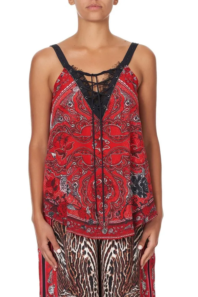 Women Tops Camilla Lace Up Eyelet Cami Pirate Punk
