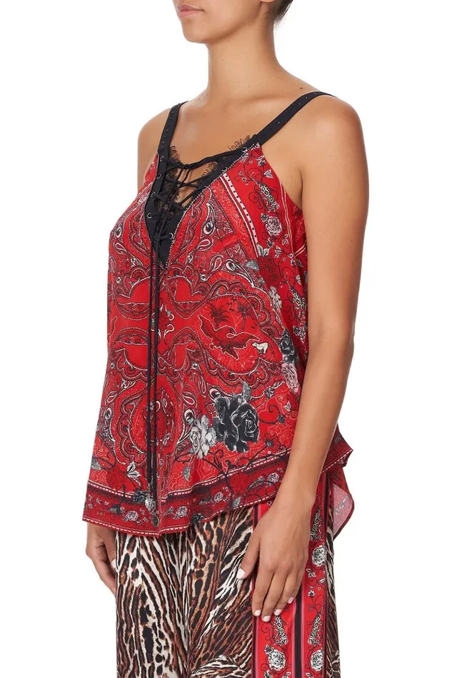 Women Tops Camilla Lace Up Eyelet Cami Pirate Punk