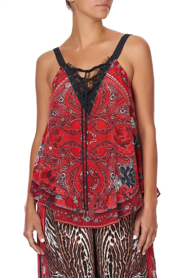 Women Tops Camilla Lace Up Eyelet Cami Pirate Punk