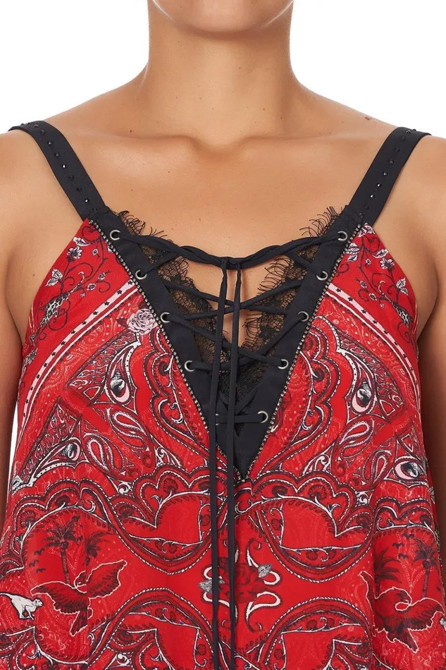 Women Tops Camilla Lace Up Eyelet Cami Pirate Punk