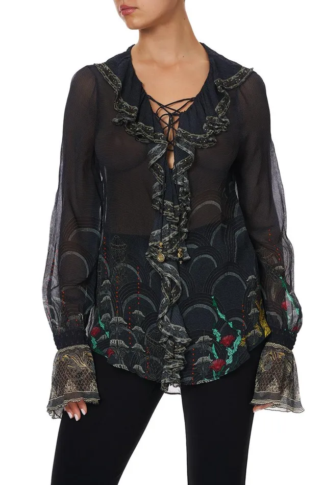 Women Tops Camilla Lace Up Ruffle Blouse Wise Wings