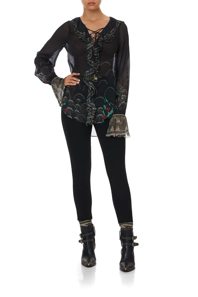 Women Tops Camilla Lace Up Ruffle Blouse Wise Wings