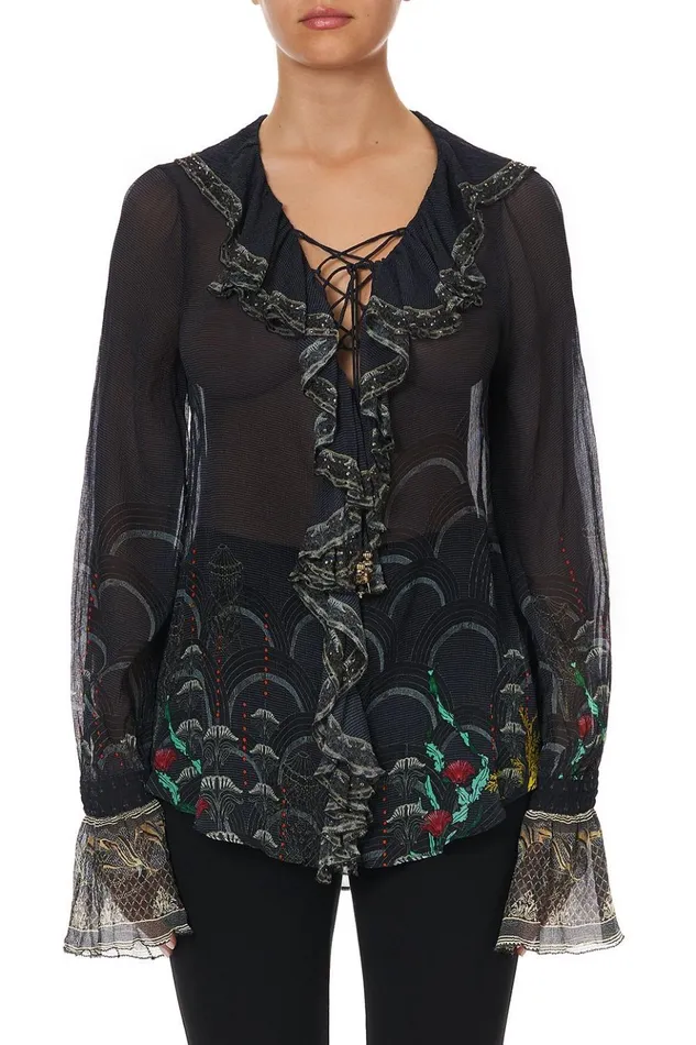 Women Tops Camilla Lace Up Ruffle Blouse Wise Wings