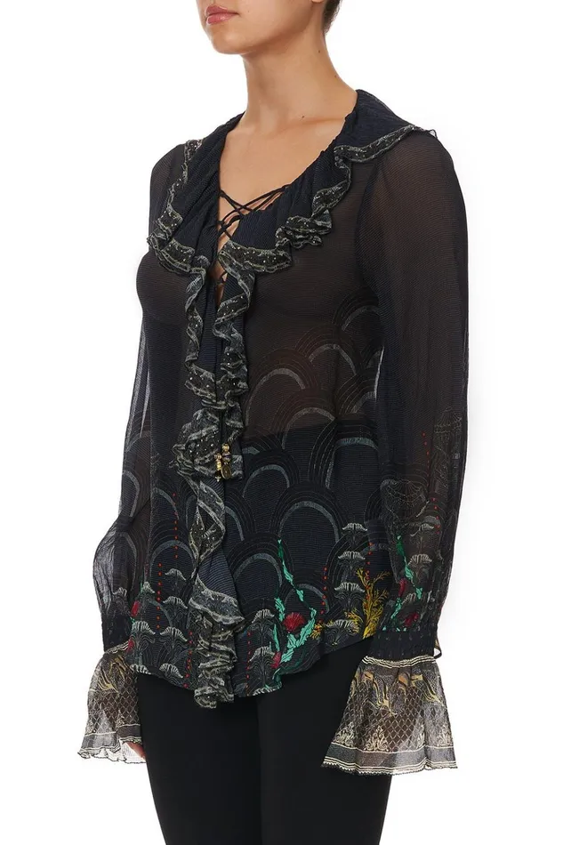 Women Tops Camilla Lace Up Ruffle Blouse Wise Wings