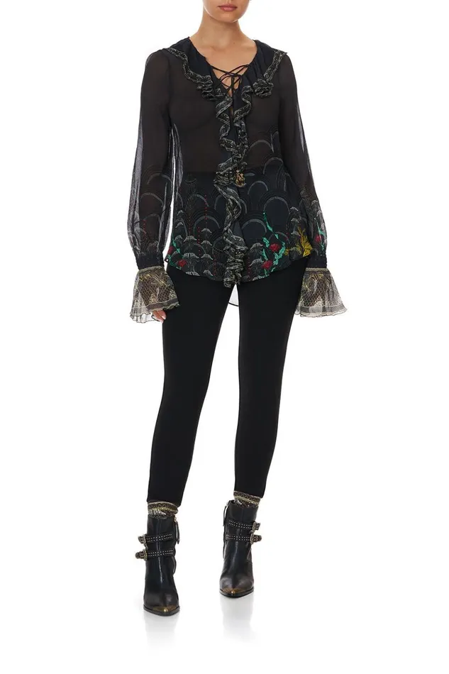 Women Tops Camilla Lace Up Ruffle Blouse Wise Wings