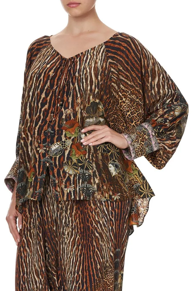 Women Tops Camilla Raglan Sleeve Button Up Top Wild Azal